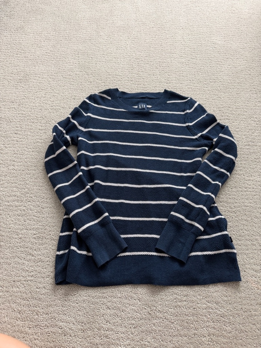 GAP Navy and White Striped Crewneck Pullover